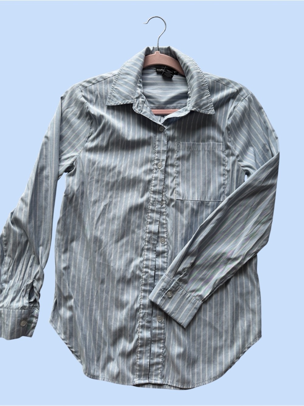 Sincerly Jules Light Blue and White Pinstripe Dress Shirt